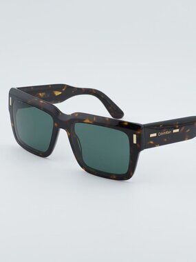 Calvin Klein CK23538S 235 Men Sunglasses Havana Square Frame, Green Lenses